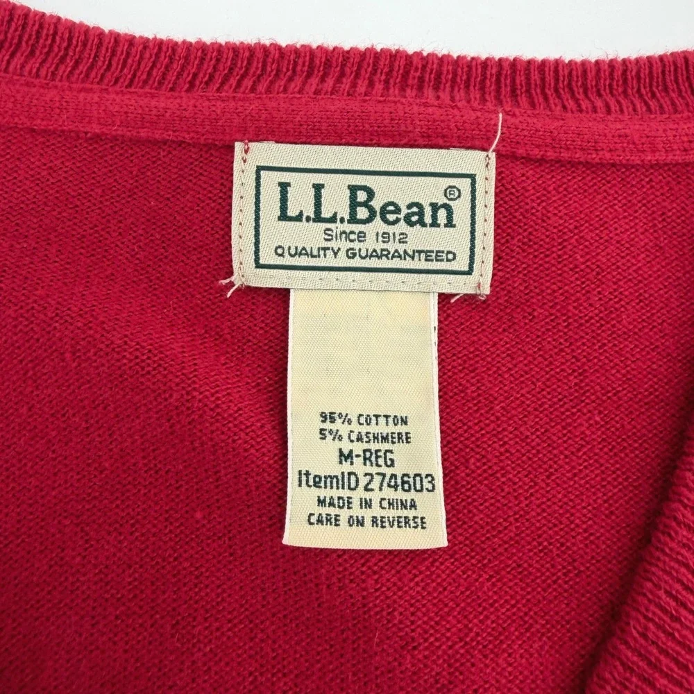 LL Bean Mens Medium Red‎ Cotton Cashmere V-Neck Pullover Sweater 274603 M-REG